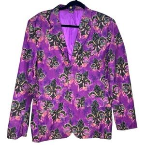 Mardi Gras Apparel LIGHT UP Purple Patterned Fleur De Lis Blazer, Size: Medium